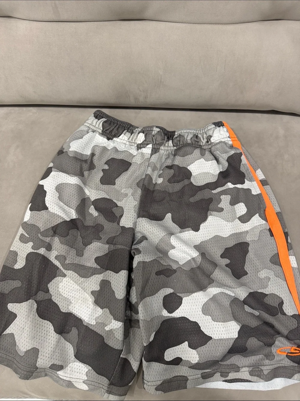 Champion Gray Camo Shorts with Orange Stripe